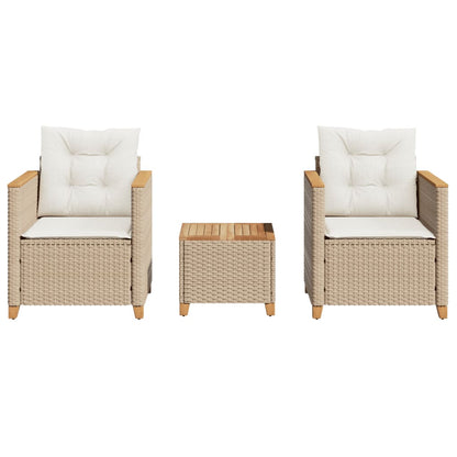 3-tlg. Bistro-Set mit Kissen Beige Poly Rattan Akazienholz