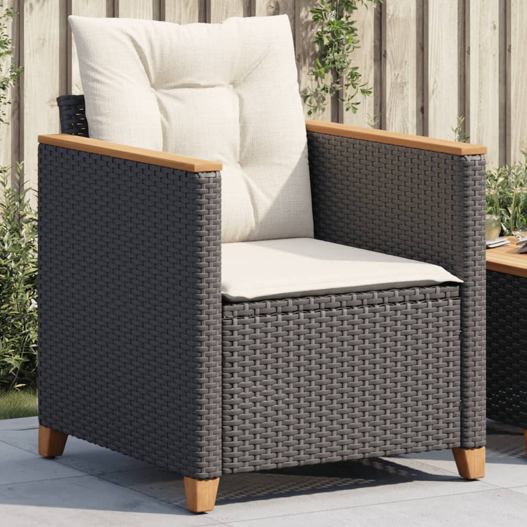 Gartensessel mit Kissen Schwarz Poly Rattan