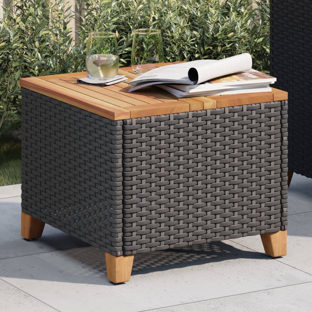 Gartentisch Schwarz 45x45x37 cm Poly Rattan Akazienholz