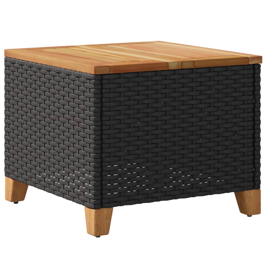 Gartentisch Schwarz 45x45x37 cm Poly Rattan Akazienholz