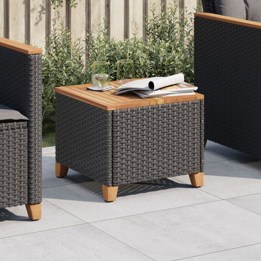 Gartentisch Schwarz 45x45x37 cm Poly Rattan Akazienholz