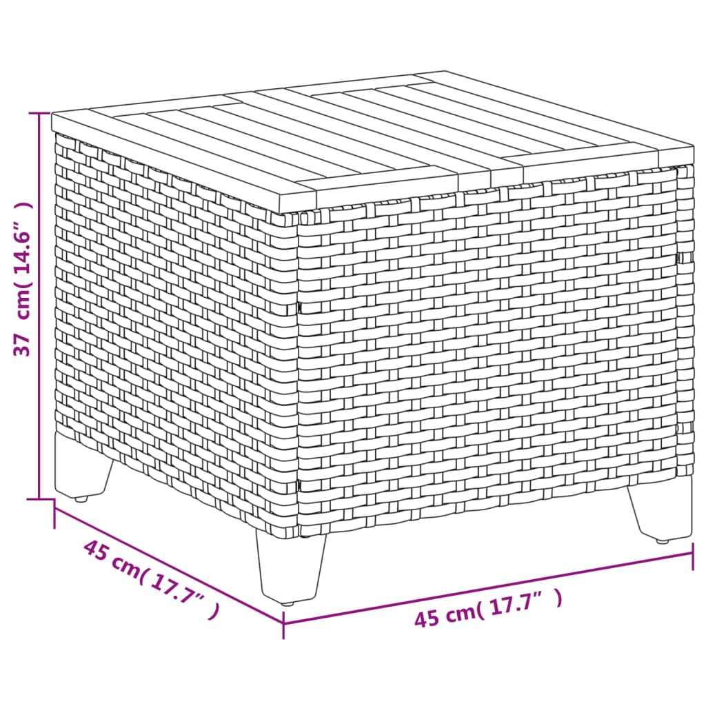 Gartentisch Grau 45x45x37 cm Poly Rattan Akazienholz