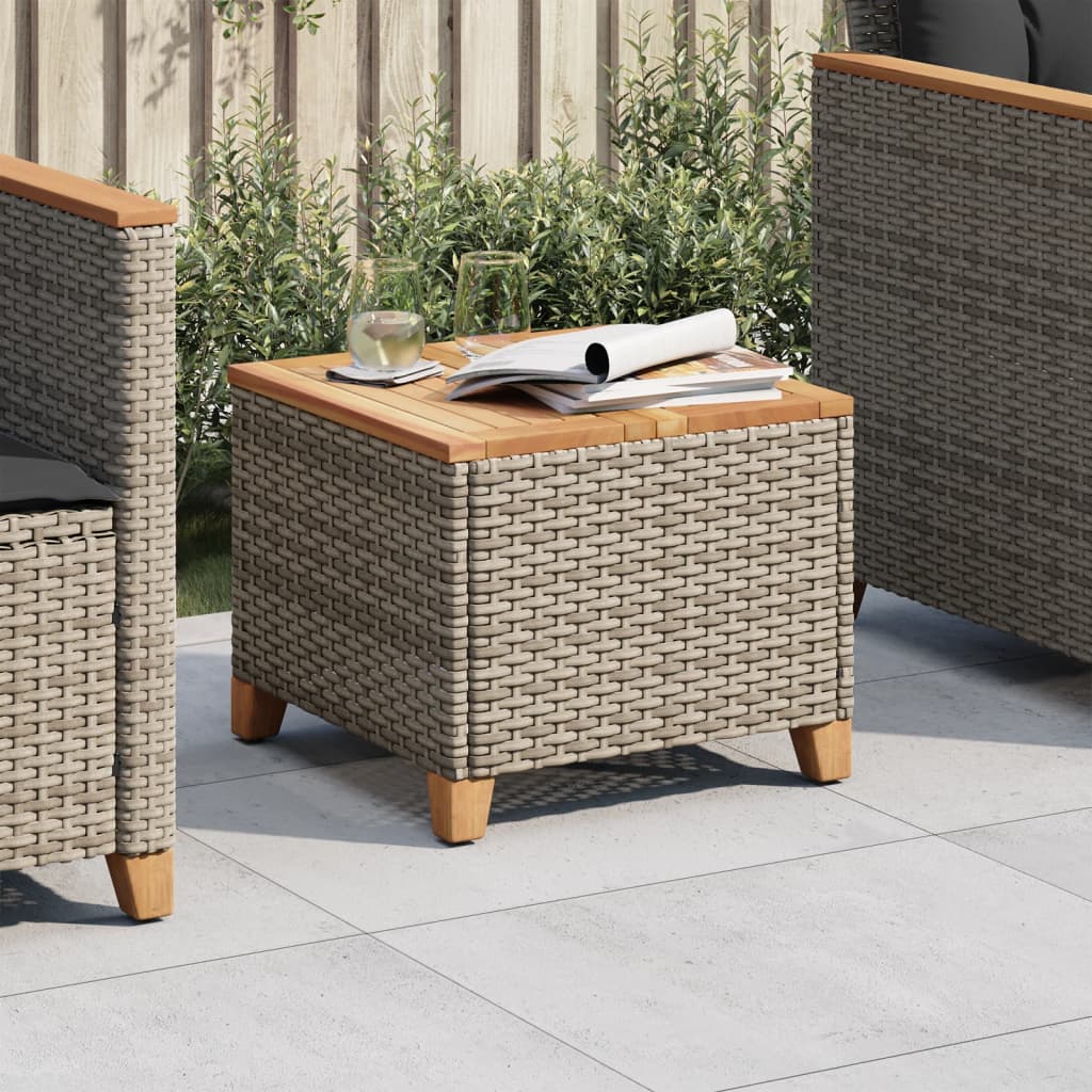 Gartentisch Grau 45x45x37 cm Poly Rattan Akazienholz