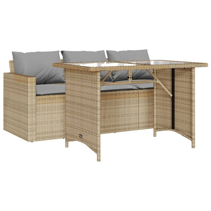 2-tlg. Garten-Essgruppe mit Kissen Beige Poly Rattan