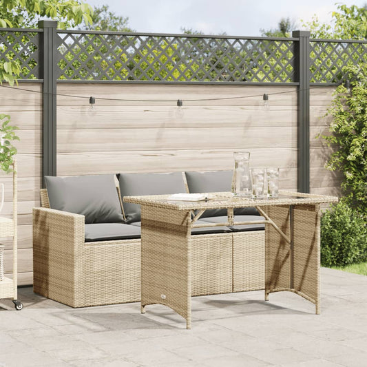 2-tlg. Garten-Essgruppe mit Kissen Beige Poly Rattan