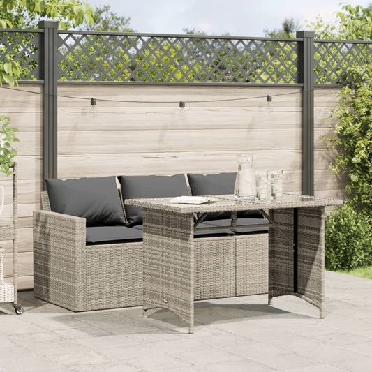 2-tlg. Garten-Essgruppe mit Kissen Hellgrau Poly Rattan