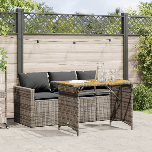 2-tlg. Garten-Essgruppe mit Kissen Grau Poly Rattan