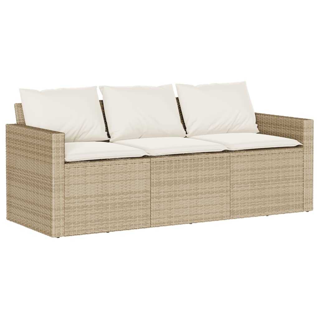 2-tlg. Garten-Essgruppe mit Kissen Beige Poly Rattan