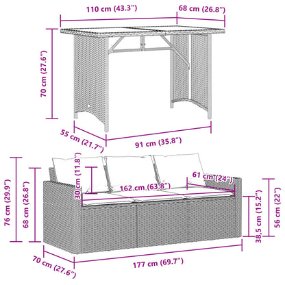 2-tlg. Garten-Essgruppe mit Kissen Beige Poly Rattan