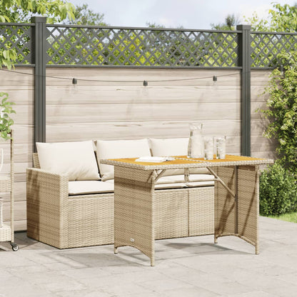 2-tlg. Garten-Essgruppe mit Kissen Beige Poly Rattan