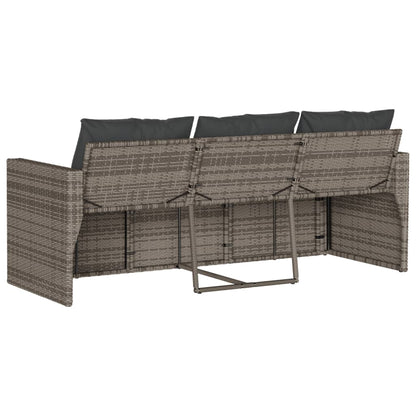 Gartensofa mit Kissen 3-Sitzer Grau Poly Rattan