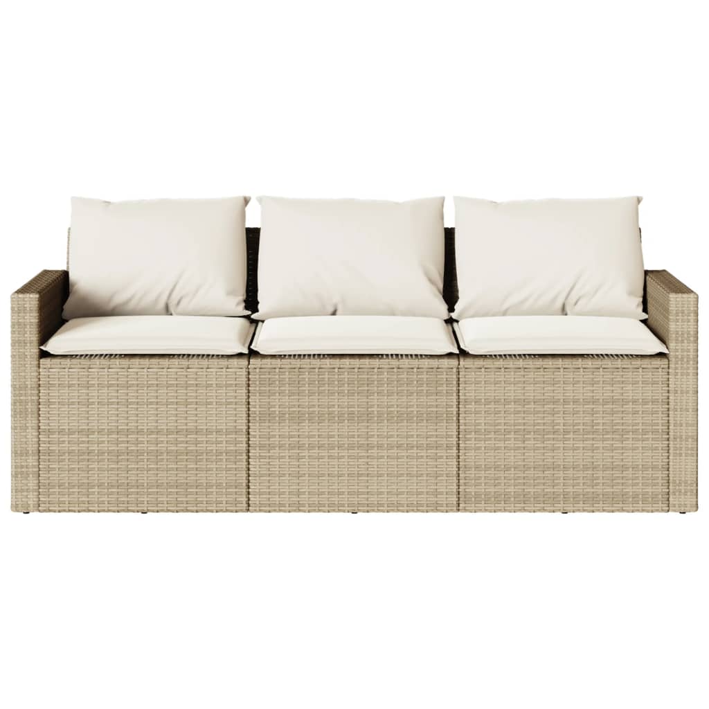 Gartensofa mit Kissen 3-Sitzer Beige Poly Rattan