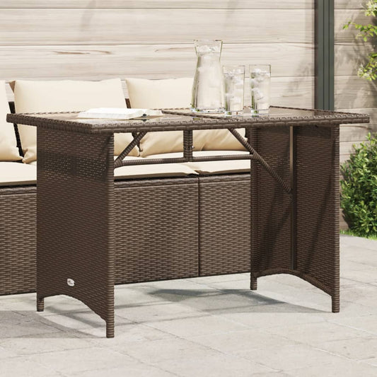 Gartentisch mit Glasplatte Braun 110x68x70 cm Poly Rattan