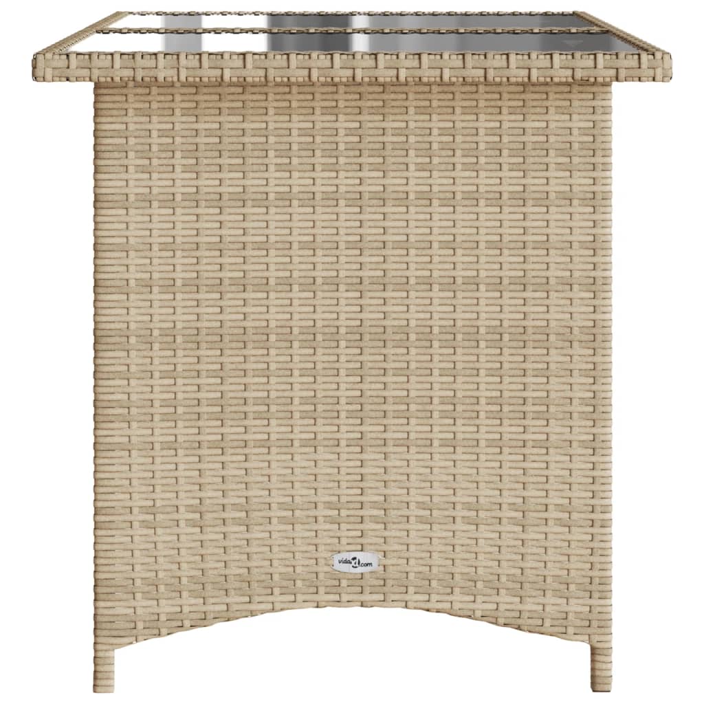 Gartentisch mit Glasplatte Beige 110x68x70 cm Poly Rattan