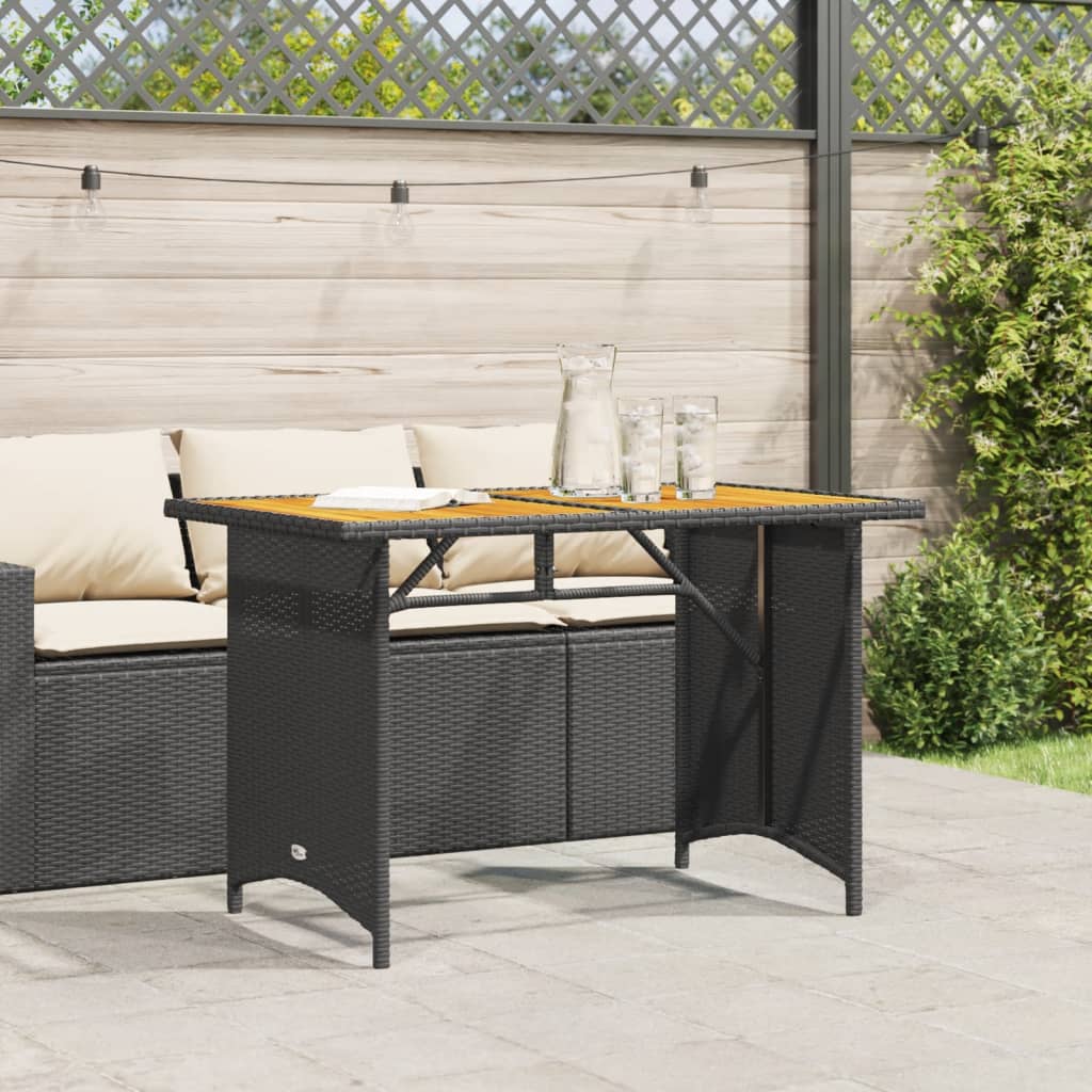 Gartentisch mit Holzplatte Schwarz 110x68x70 cm Poly Rattan