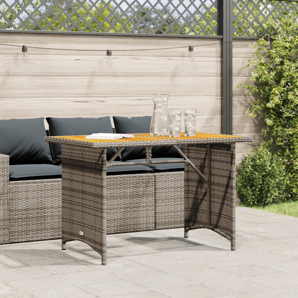 Gartentisch mit Holzplatte Grau 110x68x70 cm Poly Rattan