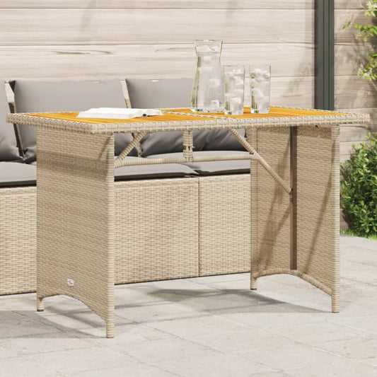 Gartentisch mit Holzplatte Beige 110x68x70 cm Poly Rattan