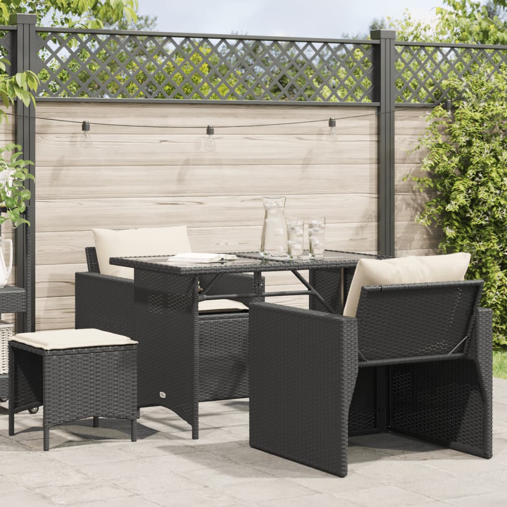 4-tlg. Garten-Sofagarnitur mit Kissen Schwarz Poly Rattan