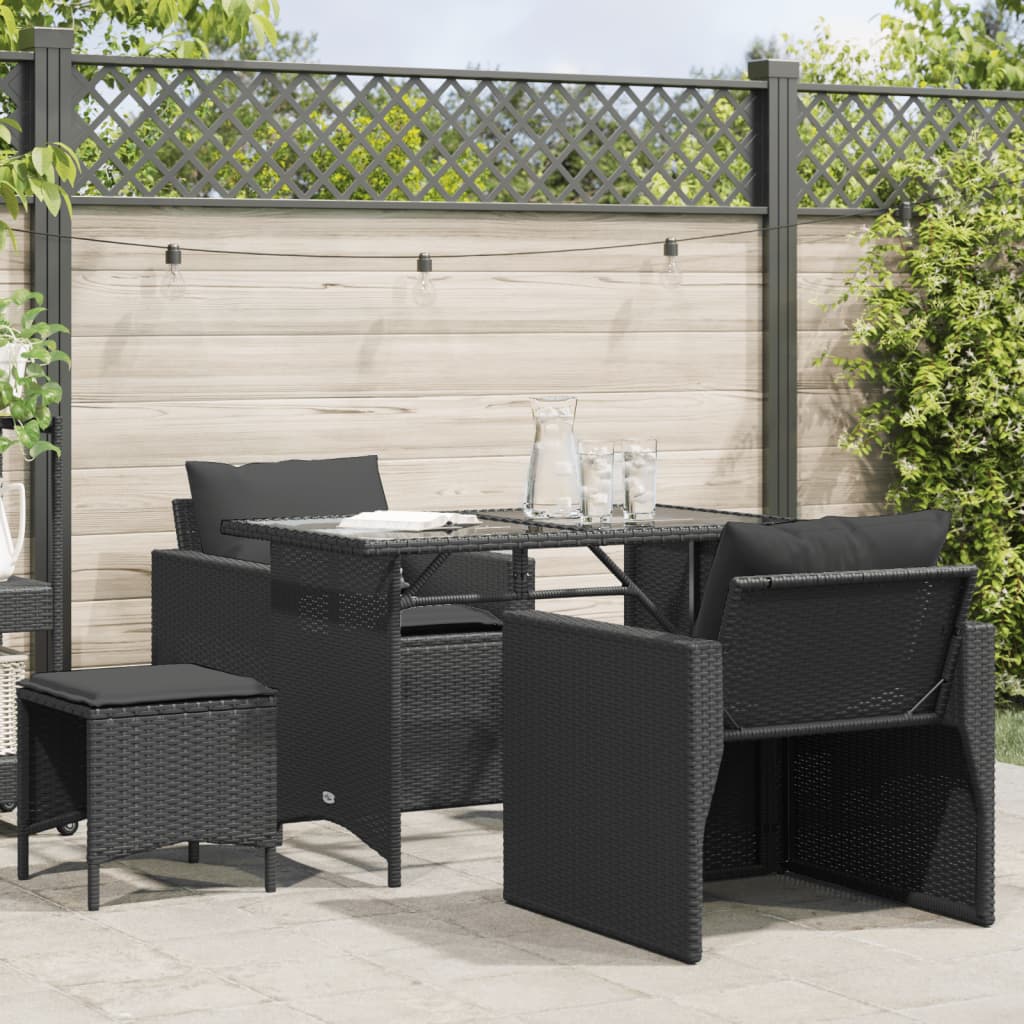 4-tlg. Garten-Sofagarnitur mit Kissen Schwarz Poly Rattan