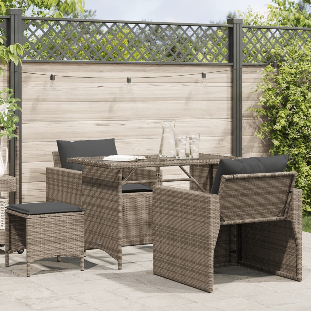 4-tlg. Garten-Sofagarnitur mit Kissen Grau Poly Rattan