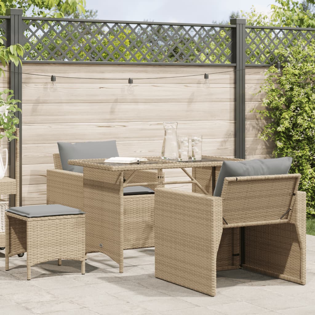 4-tlg. Garten-Sofagarnitur mit Kissen Beige Poly Rattan