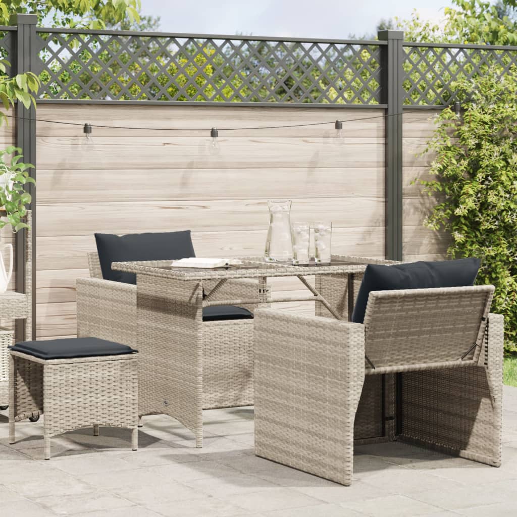 4-tlg. Garten-Sofagarnitur mit Kissen Hellgrau Poly Rattan