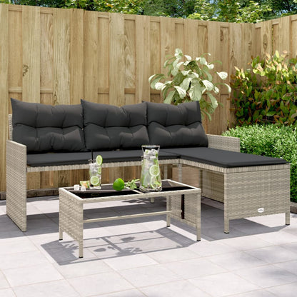 Gartensofa in L-Form mit Tisch und Kissen Hellgrau Poly Rattan