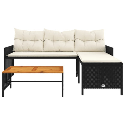 Gartensofa in L-Form mit Tisch und Kissen Schwarz Poly Rattan