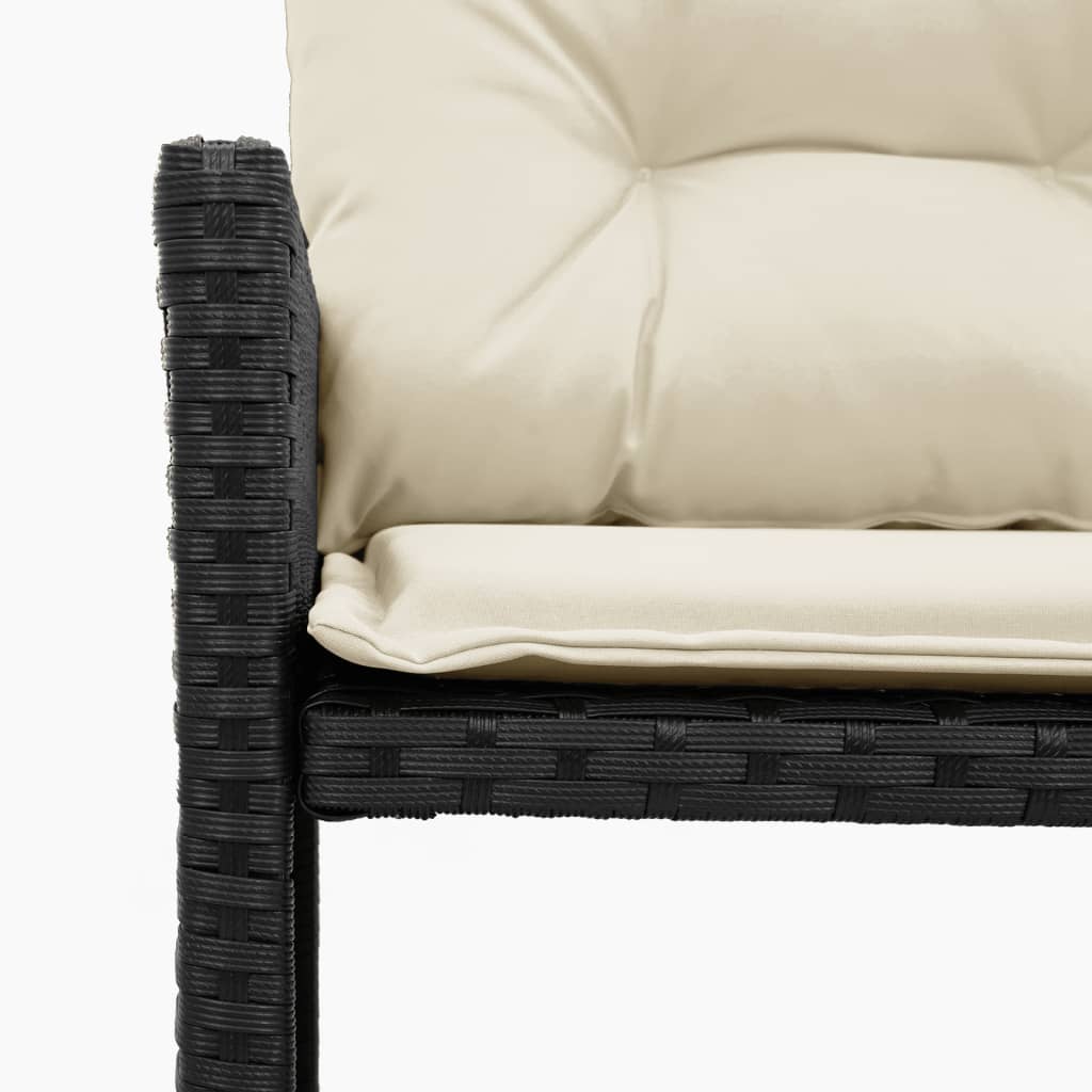 Gartensofa in L-Form mit Tisch und Kissen Schwarz Poly Rattan