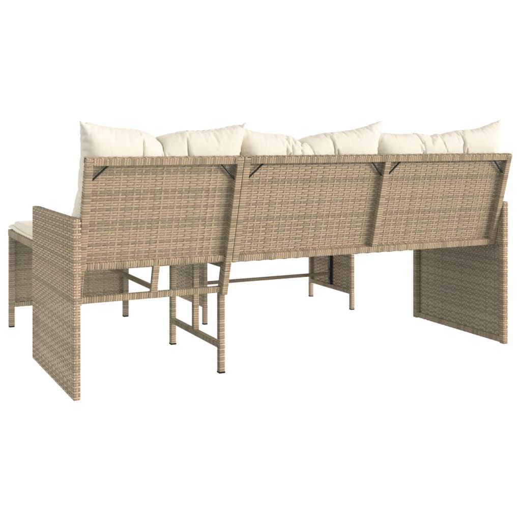 Gartensofa in L-Form mit Tisch und Kissen Beige Poly Rattan