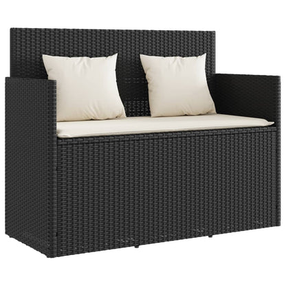 Gartenbank mit Kissen Schwarz Poly Rattan