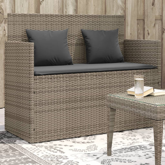 Gartenbank mit Kissen Grau Poly Rattan