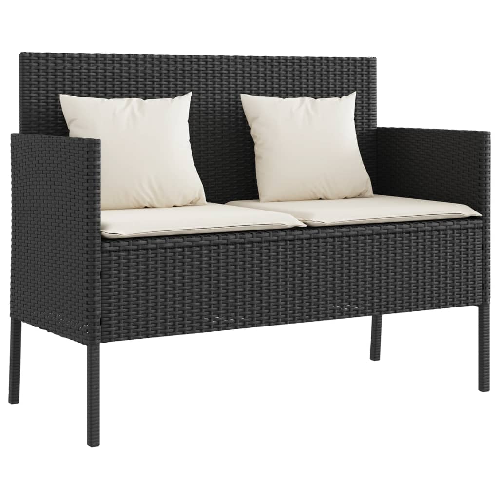 Gartenbank mit Kissen Schwarz Poly Rattan