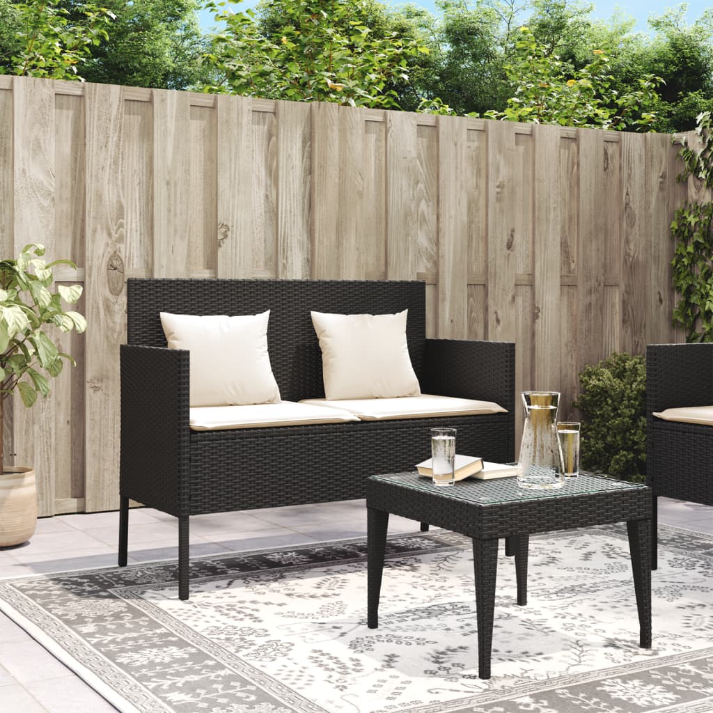 Gartenbank mit Kissen Schwarz Poly Rattan