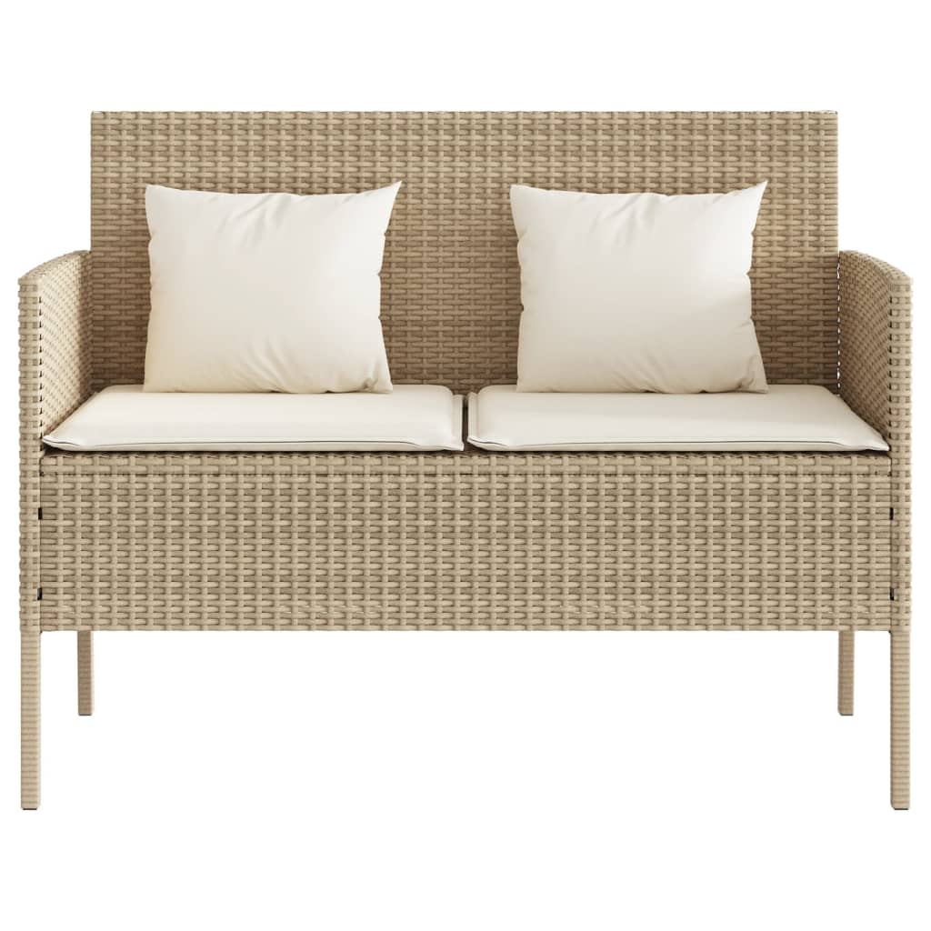 Gartenbank mit Kissen Beige Poly Rattan