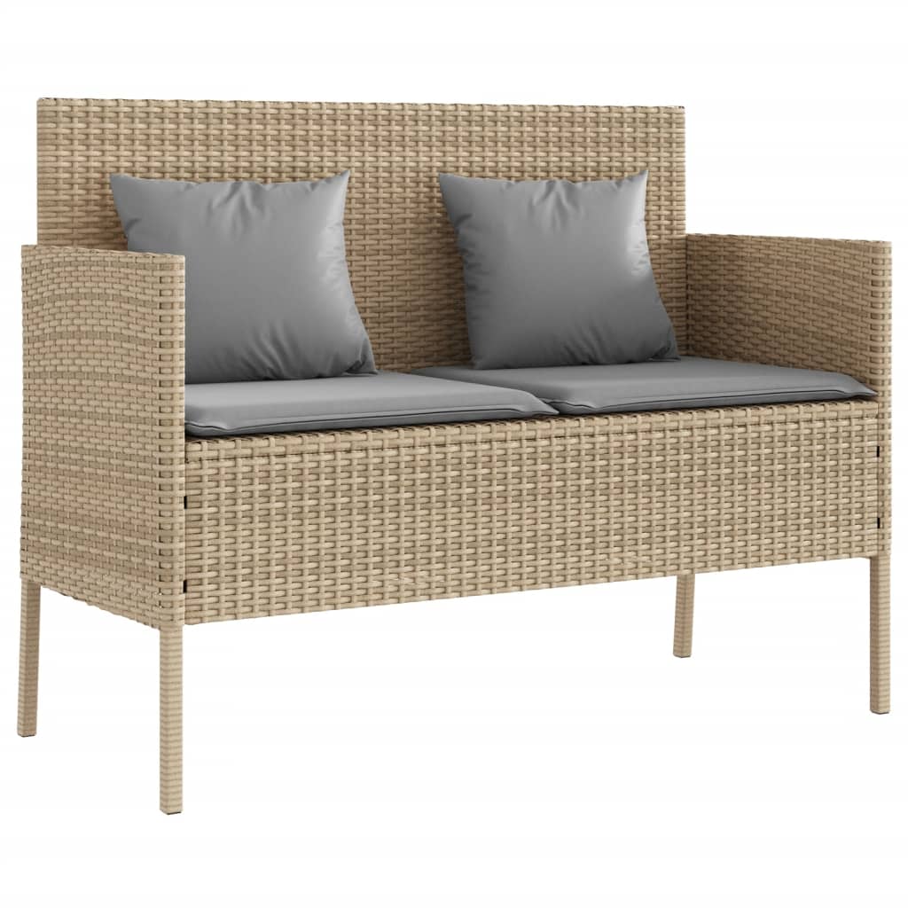 Gartenbank mit Kissen Beige Poly Rattan