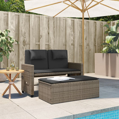 Gartenbank Verstellbar mit Kissen Grau Poly Rattan