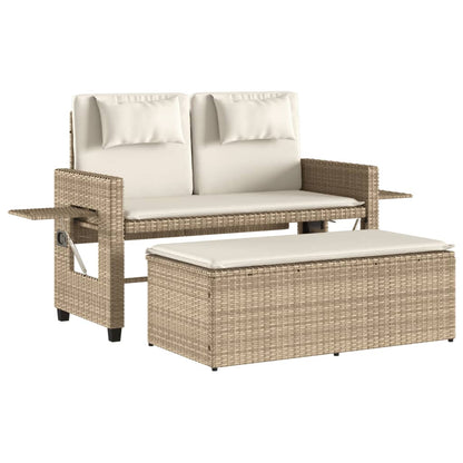 Gartenbank Verstellbar mit Kissen Beige Poly Rattan