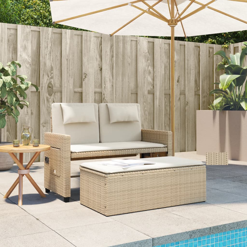 Gartenbank Verstellbar mit Kissen Beige Poly Rattan