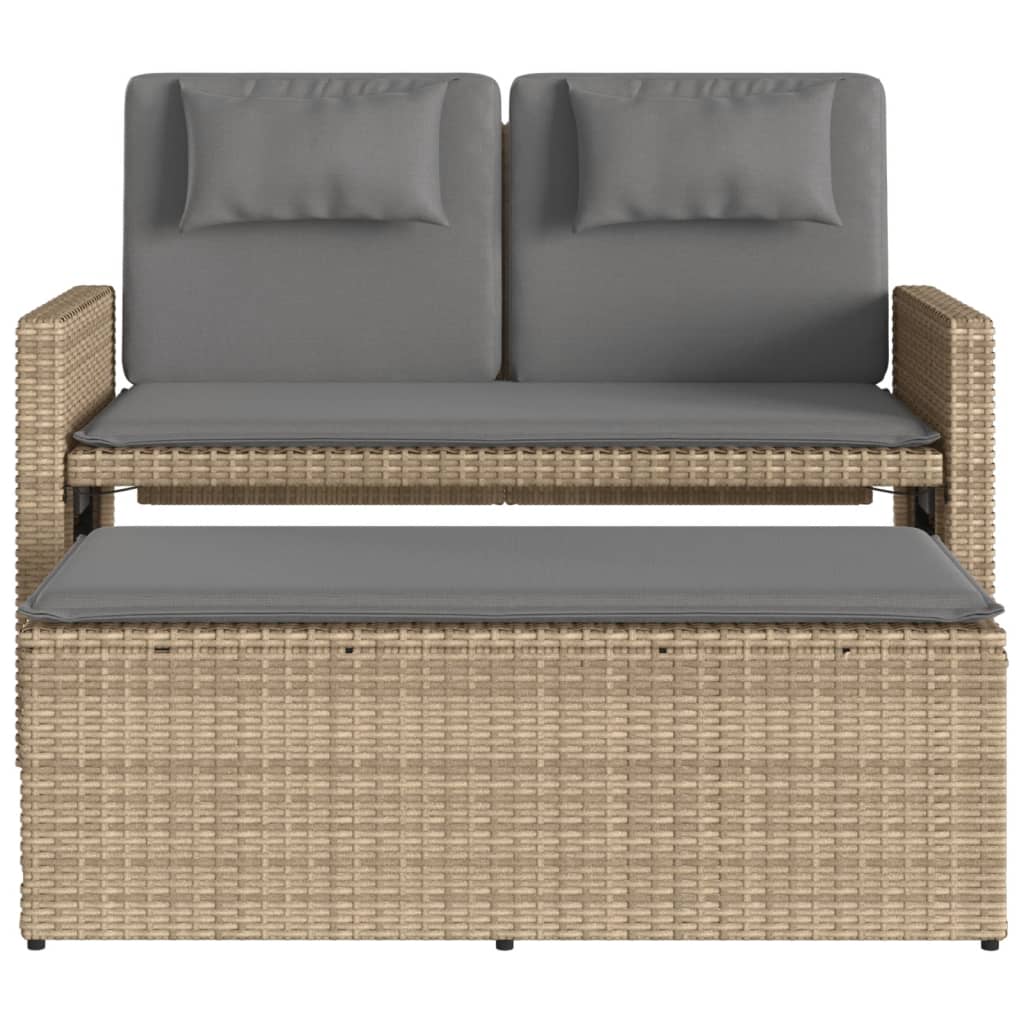 Gartenbank Verstellbar mit Kissen Beige Poly Rattan