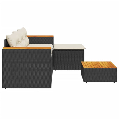 3-tlg. Garten-Sofagarnitur mit Kissen Schwarz Poly Rattan