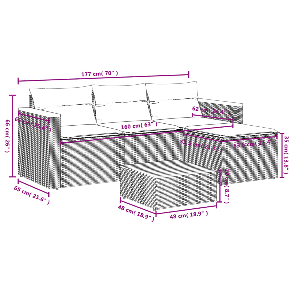 3-tlg. Garten-Sofagarnitur mit Kissen Schwarz Poly Rattan