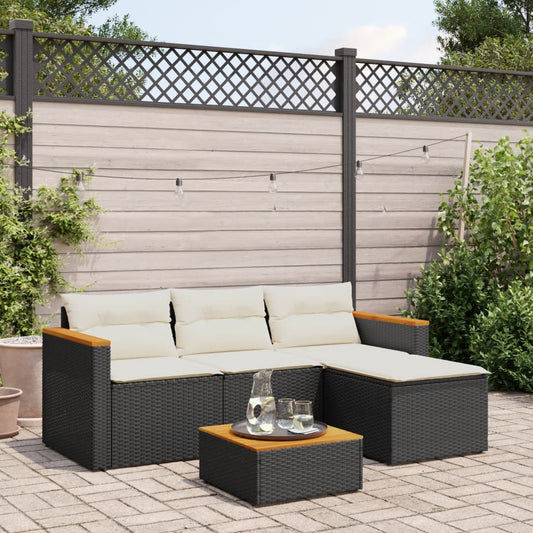 3-tlg. Garten-Sofagarnitur mit Kissen Schwarz Poly Rattan