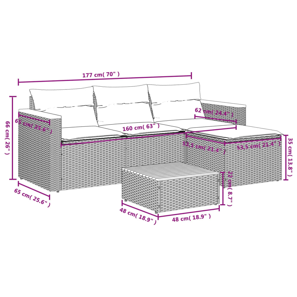 3-tlg. Garten-Sofagarnitur mit Kissen Grau Poly Rattan