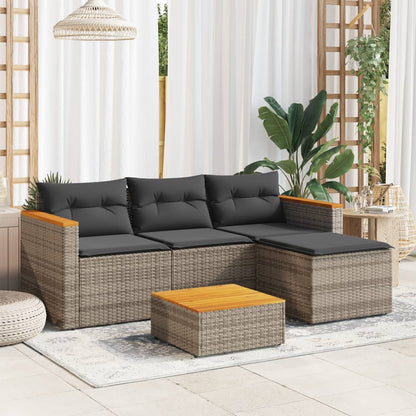 3-tlg. Garten-Sofagarnitur mit Kissen Grau Poly Rattan