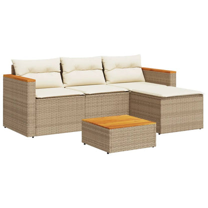 3-tlg. Garten-Sofagarnitur mit Kissen Beige Poly Rattan