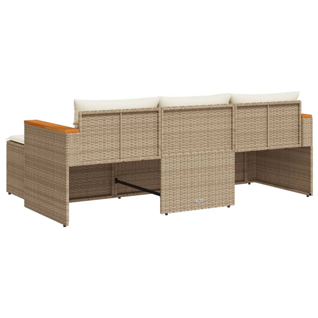 3-tlg. Garten-Sofagarnitur mit Kissen Beige Poly Rattan