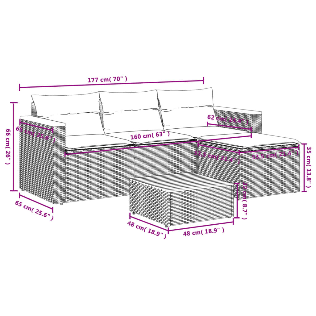 3-tlg. Garten-Sofagarnitur mit Kissen Beige Poly Rattan