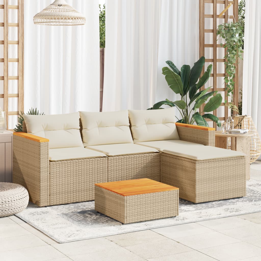 3-tlg. Garten-Sofagarnitur mit Kissen Beige Poly Rattan