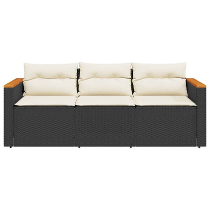 Gartensofa mit Kissen 3-Sitzer Schwarz Poly Rattan